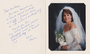 Wedding thanks to houston makeup artist Cinthia Moore from a bride whom Cinthia did her wedding makeup for.